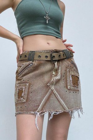 Fairy Grunge Distressed Patchwork Mini Skirt