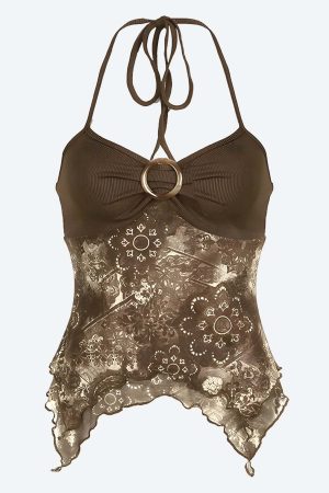 Fairy Grunge Floral Halter Neck Top