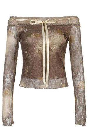 Fairy Grunge Floral Off Shoulder Lace Top