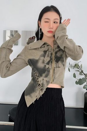 Fairy Grunge Lace Up Asymmetric Cardigan