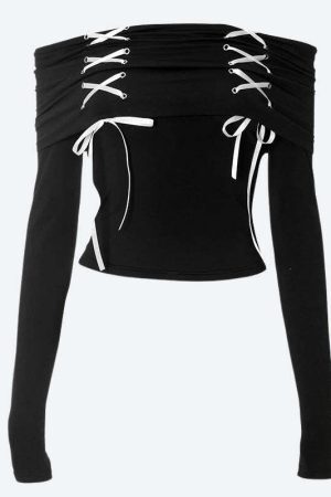 Fairy Grunge Off Shoulder Lace Up Top