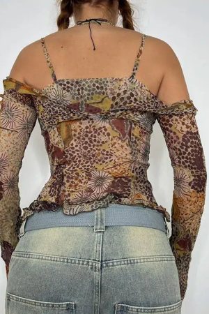 Fairycore Floral Mesh Top