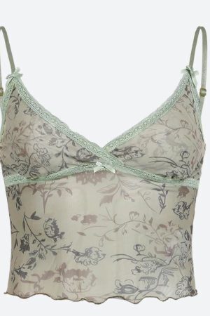 Fairycore Floral Sheer Mesh Top