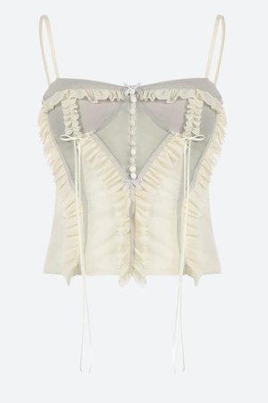 Fairycore Ruffled Mesh Corset Top