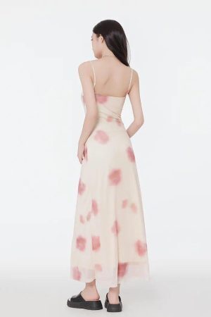 Floral Mesh Spaghetti Strap Maxi Dress