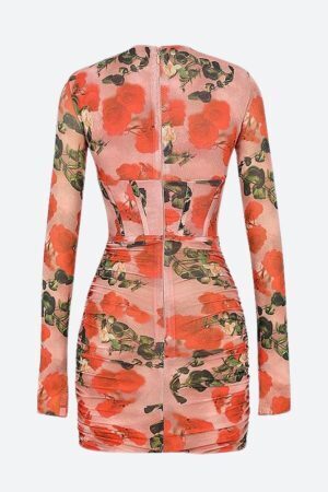Floral Ruched Corset Mini Dress