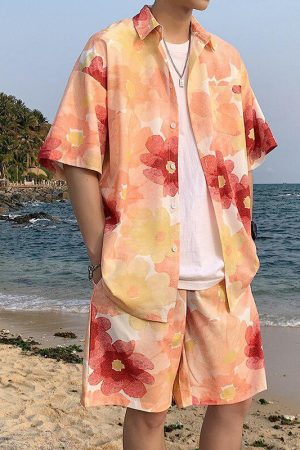Flower Shirt & Shorts Two Piece Set