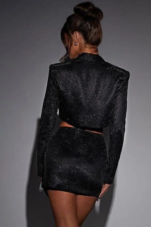 Glitter Crop Jacket & Mini Skirt Two Piece Set