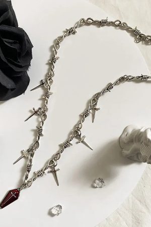 Goth Coffin & Swords Necklace