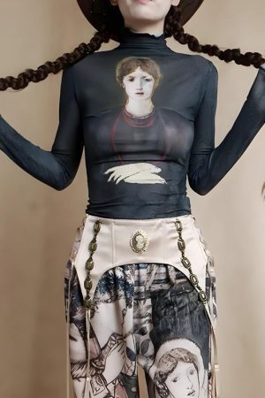 Goth Dark Female Figure Mesh Top