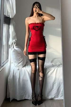 Goth Heart Lace Up Bodycon Mini Dress