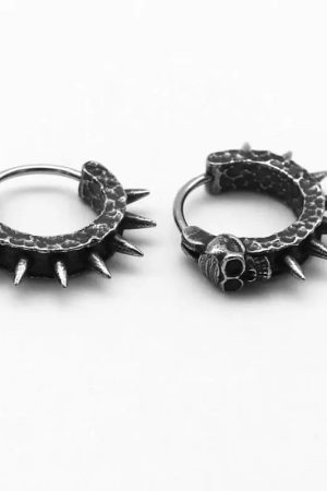 Goth Skull Spiked Hoop Earrings