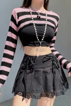 Goth Striped Knitted Shrug Sweater
