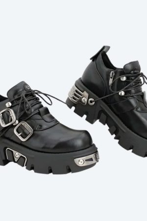 Grunge Belted Lace Up Platform Boots