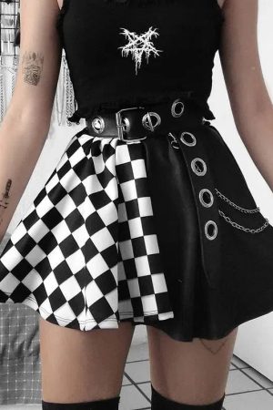 Grunge Checked A-Line Mini Skirt