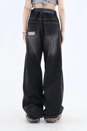 Grunge Dark Wash Distressed Jeans