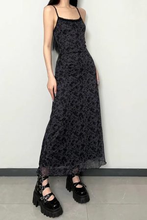 Grunge Floral Printed Maxi Dress