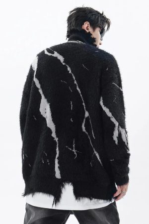 Grunge Fluffy Lace Up Sweater