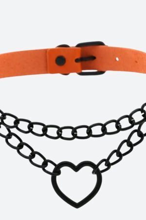 Grunge Heart Belted Choker Necklace