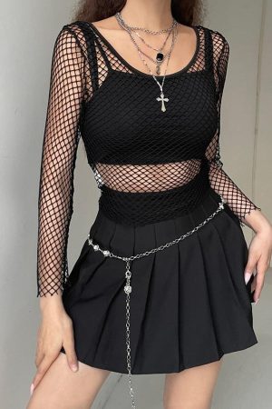 Grunge Long Sleeve Fishnet Top