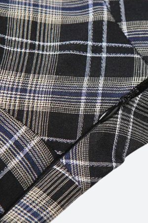 Grunge Plaid Asymmetric Mini Skirt