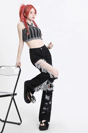 Grunge Ripped Wide Leg Jeans