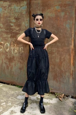 Grunge Ruched Midi Skirt