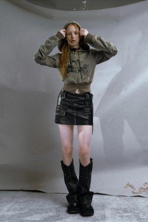 Grunge Ruched Sleeve Hoodie