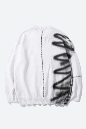 Grunge Spray Paint Distressed Knitted Sweater