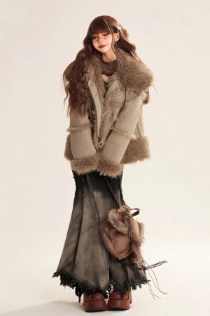 Grunge Tasseled Patch Maxi Skirt
