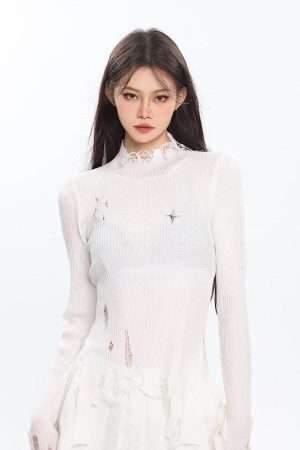 Grunge Turtleneck Distressed Sweater