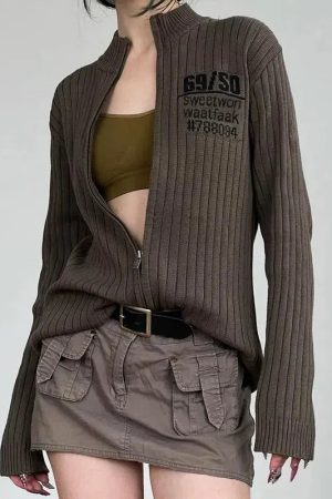 Grunge Zip-Up Cardigan Jacket