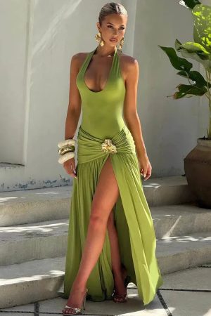 Halter Bodysuit & Maxi Skirt Two Piece Set