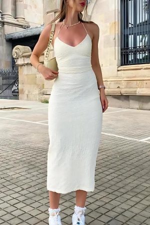 Halter Neck Backless Split Midi Dress