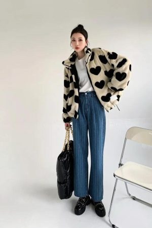Heart Pattern Teddy Jacket