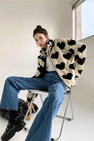 Heart Pattern Teddy Jacket