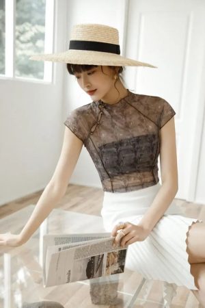 High Neck Mesh Top