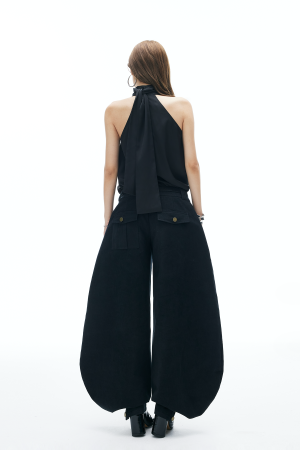 IAMXIAA Chiffon Halter Top with Bow Backless Detail