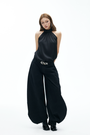 IAMXIAA Chiffon Halter Top with Bow Backless Detail