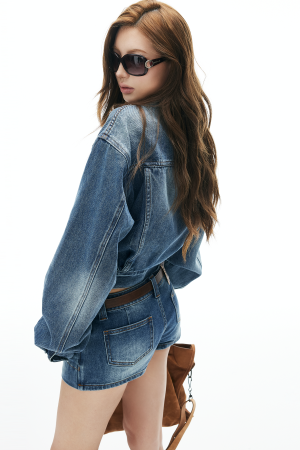 IAMXIAA Cropped Denim Jacket and Mini Skirt Set