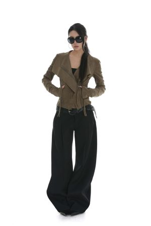 IAMXIAA Cropped Moto Jacket with Asymmetric Zip