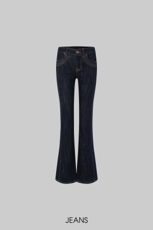 IAMXIAA Denim Jacket and Flared Jeans Set for Women Retro Dark Wash Two Piece Outfit
