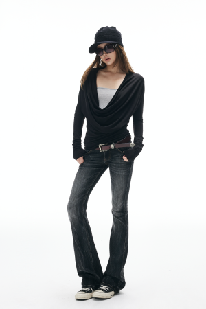 IAMXIAA Draped Deep V Long Sleeve Top