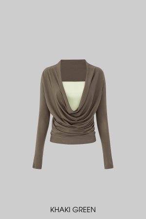 IAMXIAA Draped Deep V Long Sleeve Top