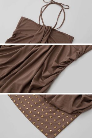 IAMXIAA Halter Mini Dress with Drape Detail and Studded Hem