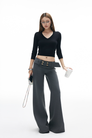 IAMXIAA Knit Cropped V Neck Sweater