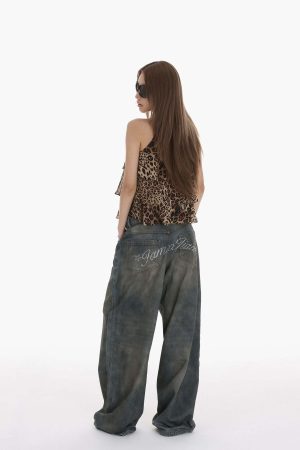 IAMXIAA Leopard Print Ruffle Tank Top Halter Neck Sheer Layered Vest
