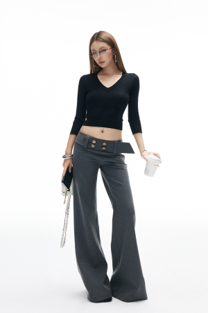 IAMXIAA Low Rise Wide Leg Trousers with Statement Belt