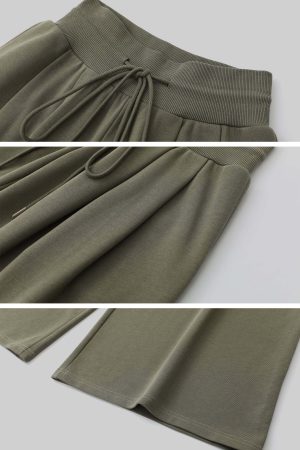 IAMXIAA Ribbed Button Tank and Wide Leg Drawstring Pants Two-Piece Set