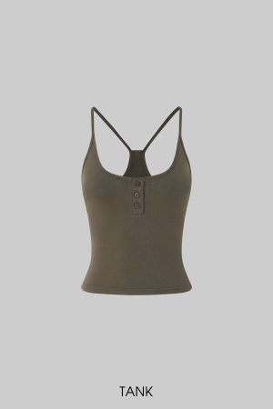 IAMXIAA Ribbed Button Tank and Wide Leg Drawstring Pants Two-Piece Set